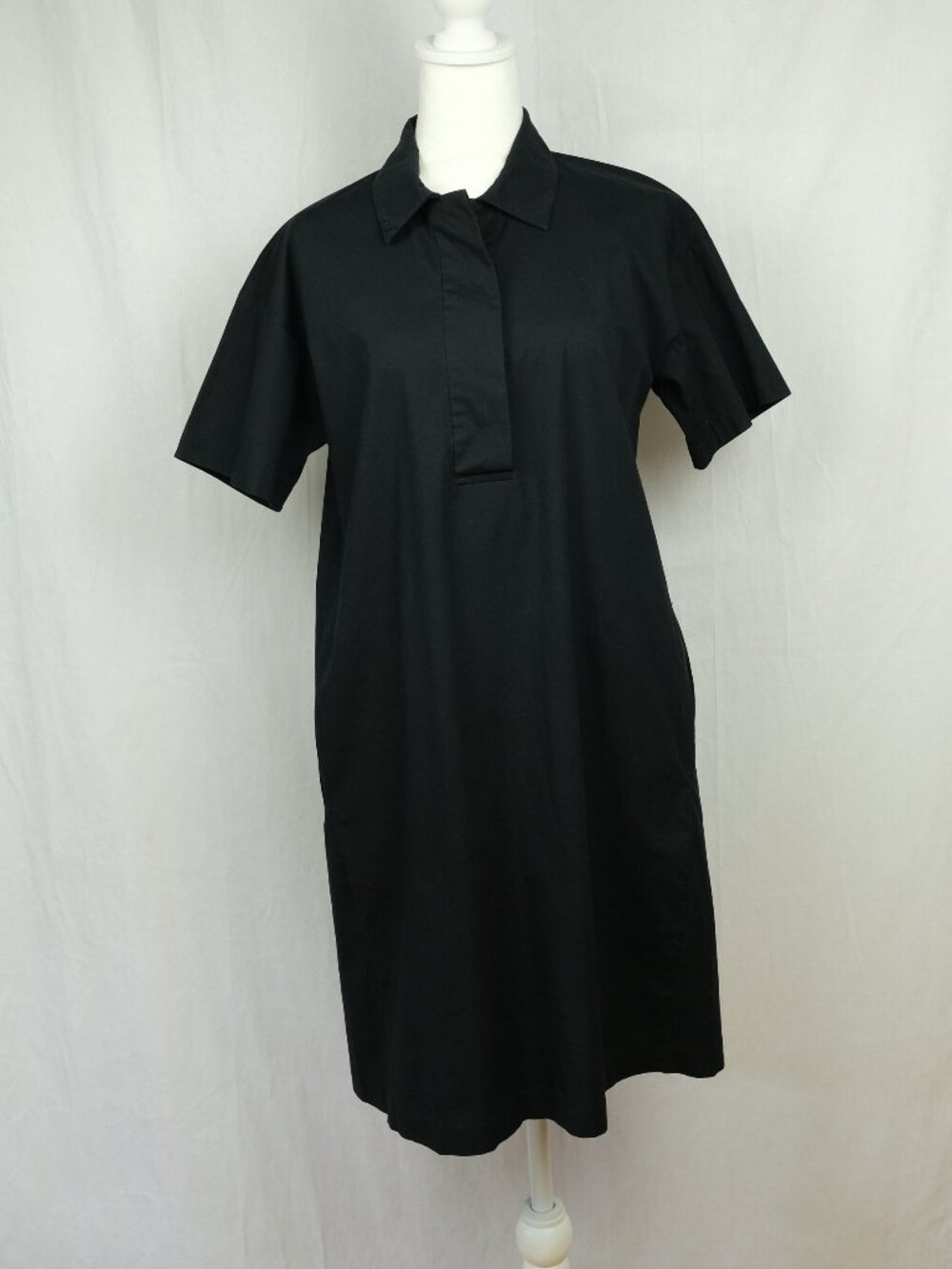 Eileen Fisher Black Organic Cotton Poplin Shirt Dress XS Minimalist Style - Picture 3 of 9